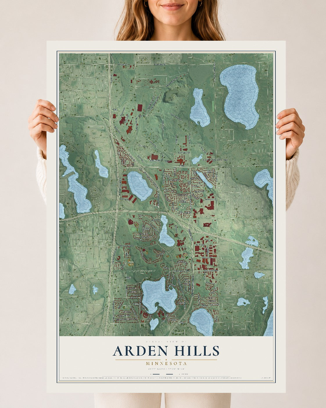 Map of Arden Hills, Minnesota, 24 x 36 inch unframed archival matte print