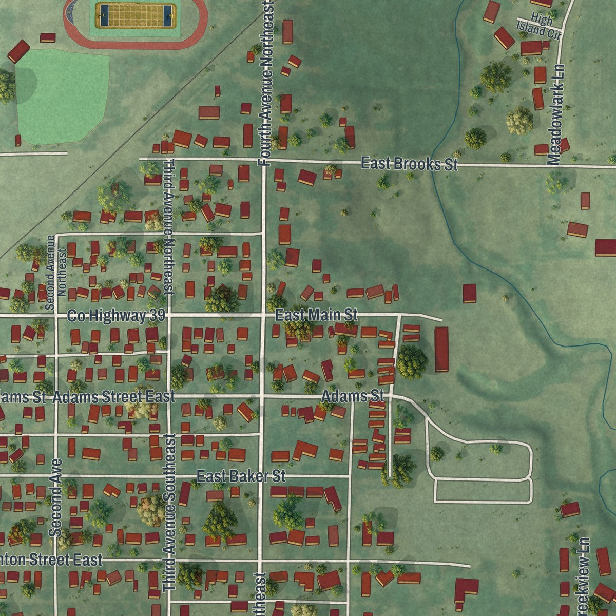 Second close-up of the map of Arlington, Minnesota print showing more streets and buildings