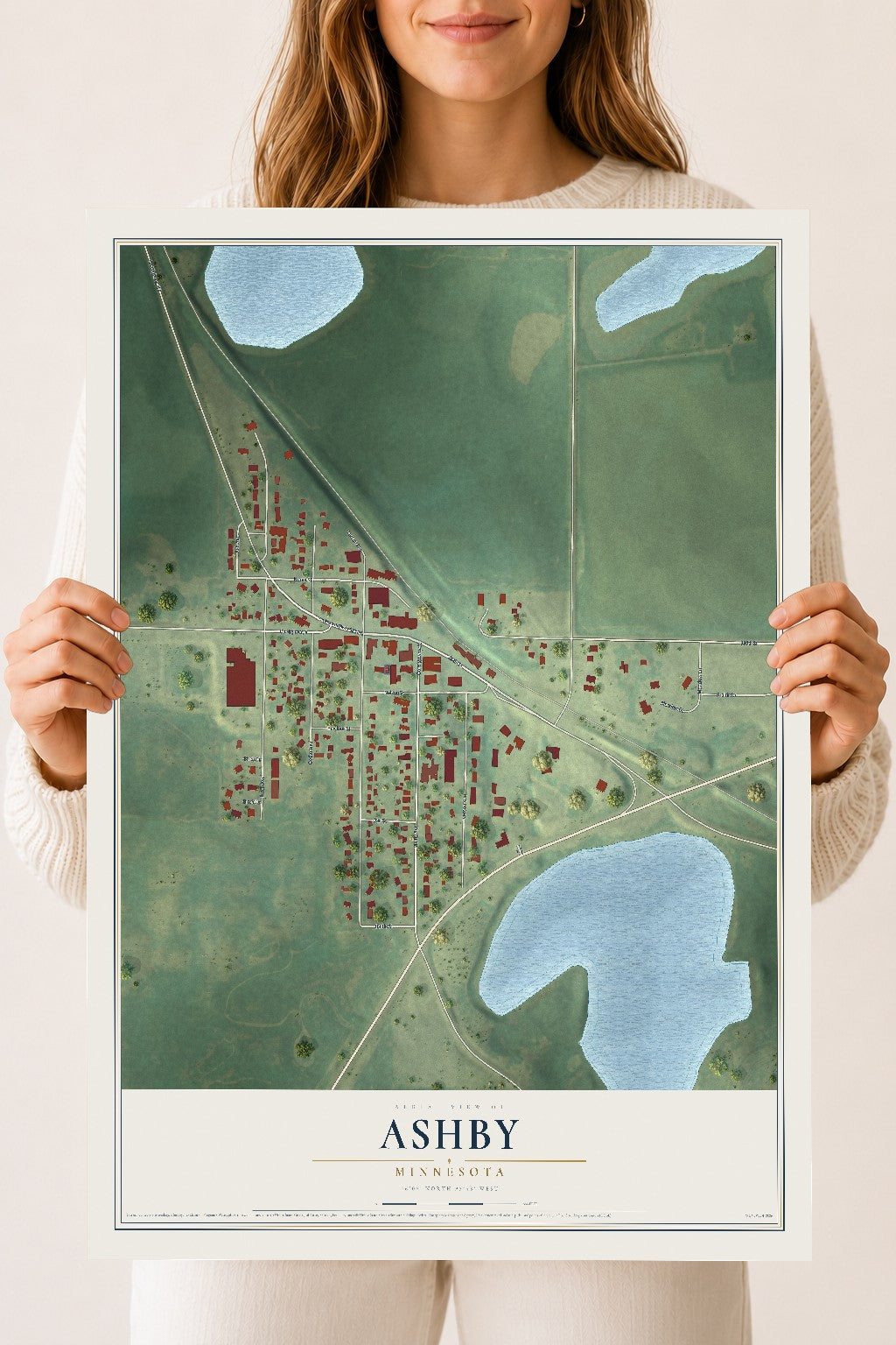Map of Ashby, Minnesota, 18 x 24 inch unframed archival matte print