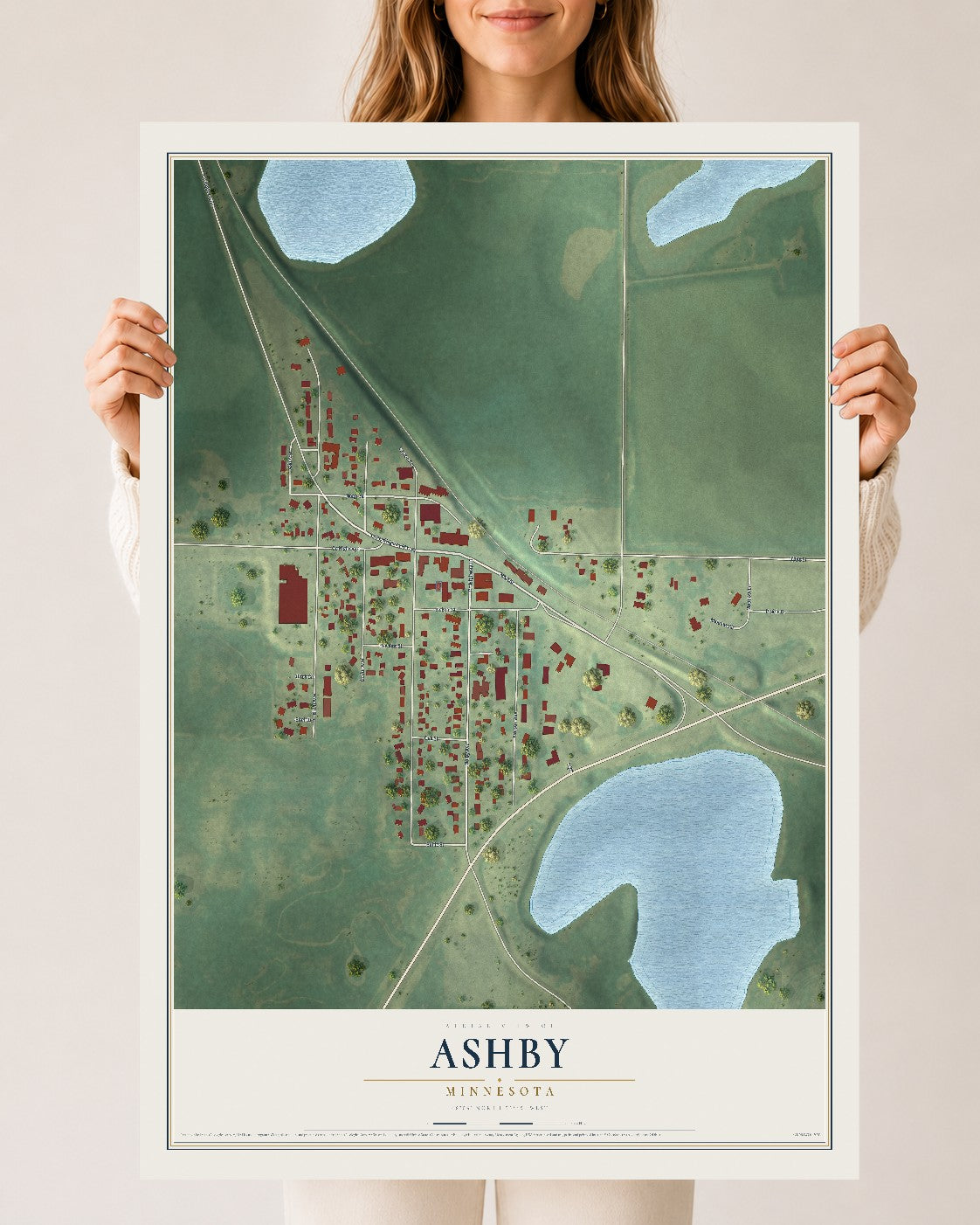 Map of Ashby, Minnesota, 24 x 36 inch unframed archival matte print