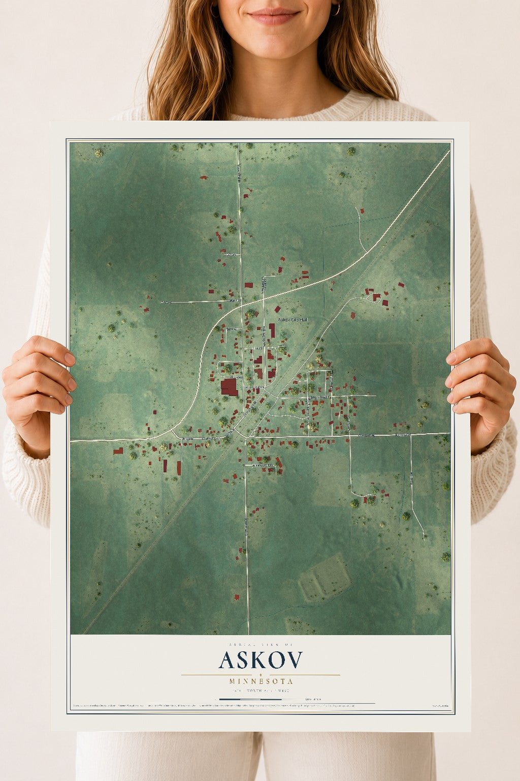 Map of Askov, Minnesota, 18 x 24 inch unframed archival matte print