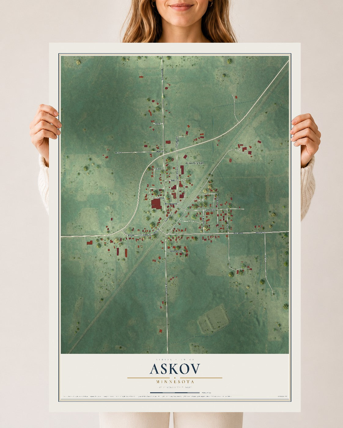 Map of Askov, Minnesota, 24 x 36 inch unframed archival matte print