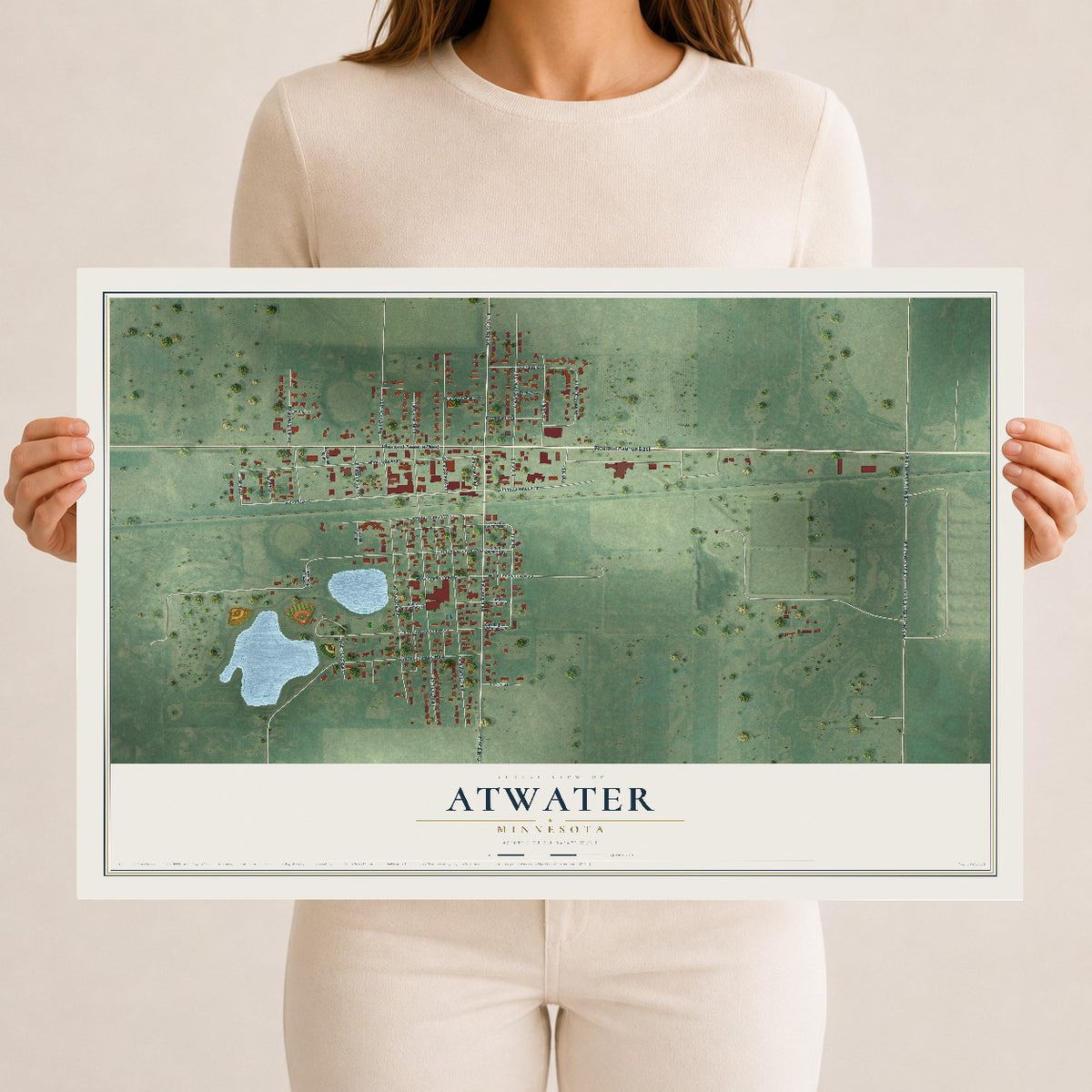 Map of Atwater, Minnesota, 12 x 18 inch unframed archival matte print