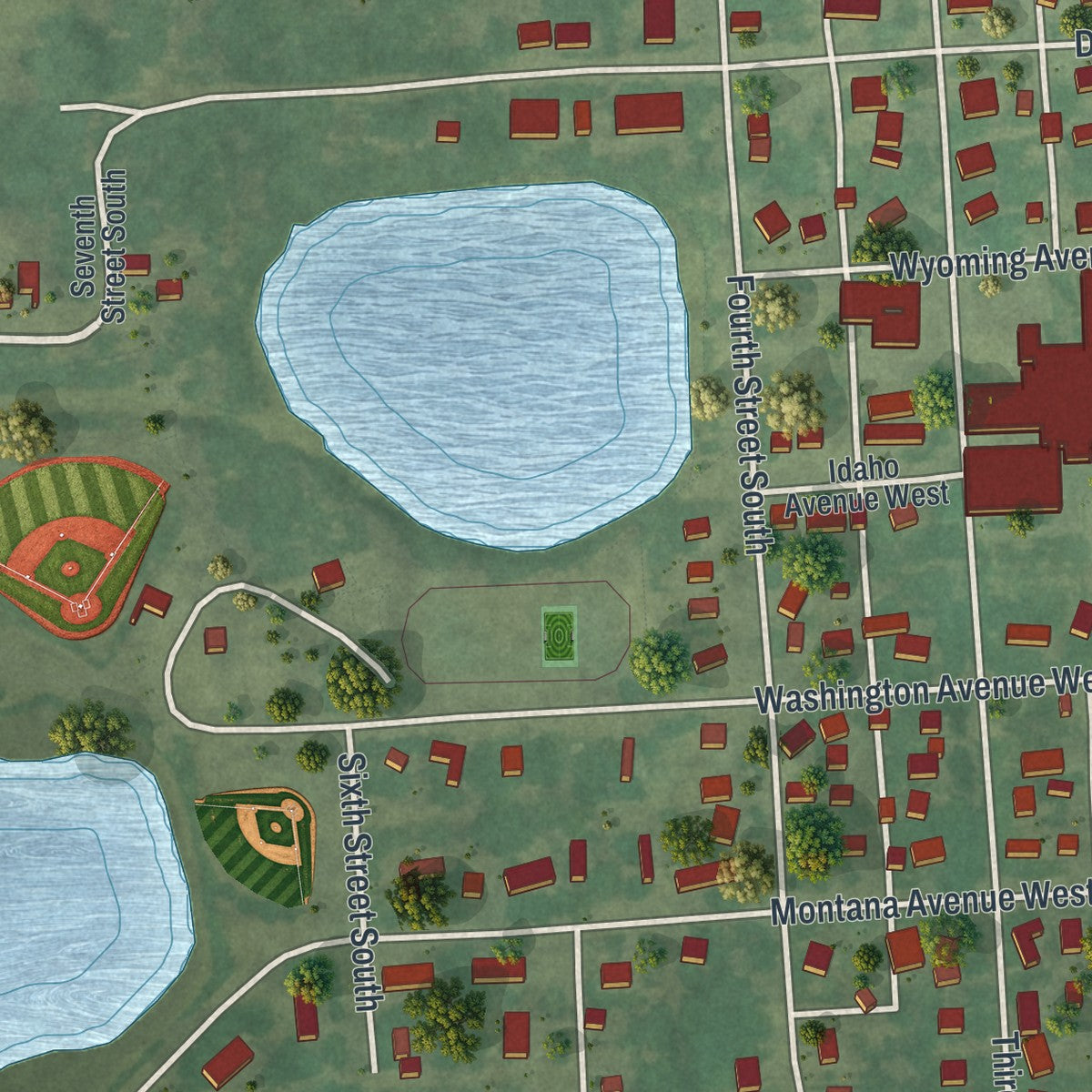 Close-up of the map of Atwater, Minnesota print showing street and building detail