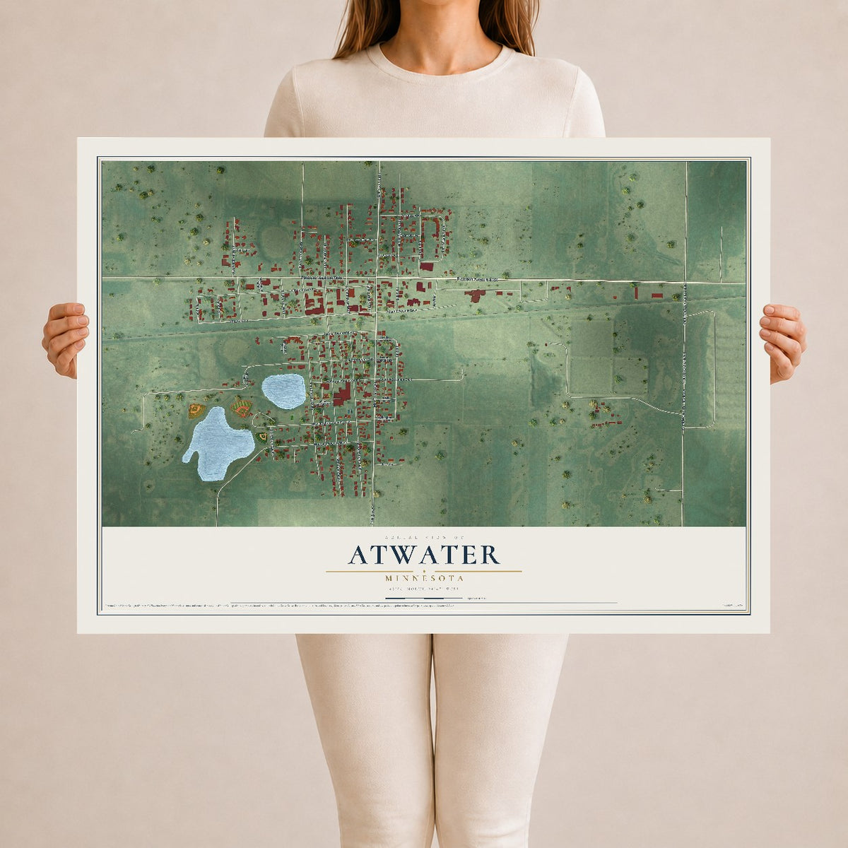 Map of Atwater, Minnesota, 24 x 36 inch unframed archival matte print