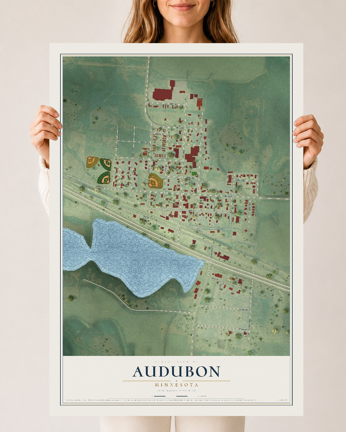Map of Audubon, Minnesota, 24 x 36 inch unframed archival matte print