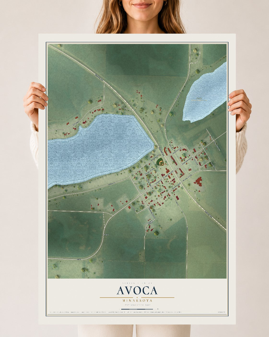 Map of Avoca, Minnesota, 24 x 36 inch unframed archival matte print