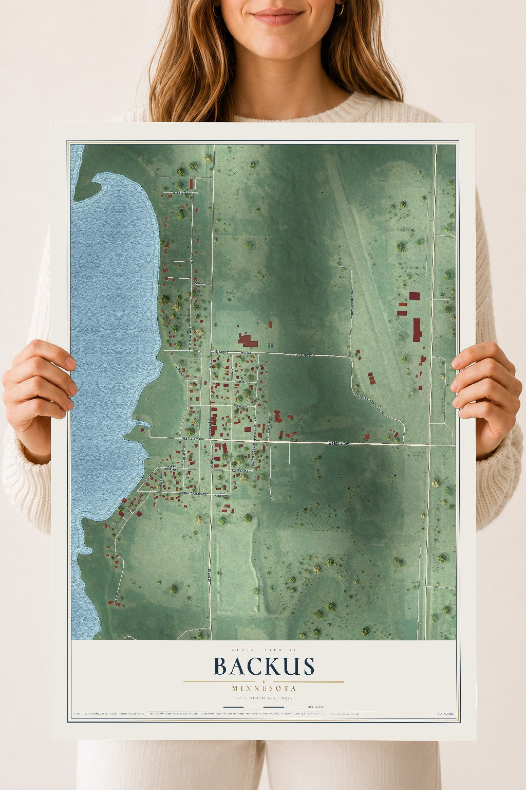 Map of Backus, Minnesota, 18 x 24 inch unframed archival matte print