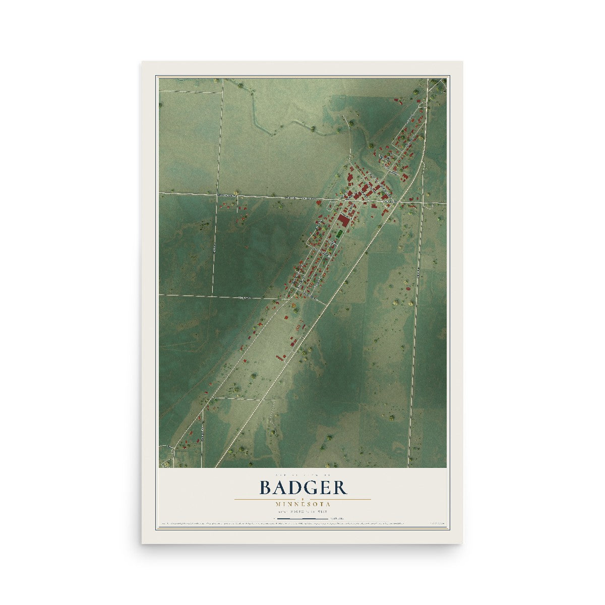 Map of Badger, Minnesota, 12 x 18 inch unframed archival matte print