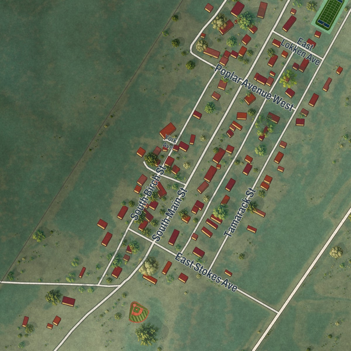 Second close-up of the map of Badger, Minnesota print showing more streets and buildings