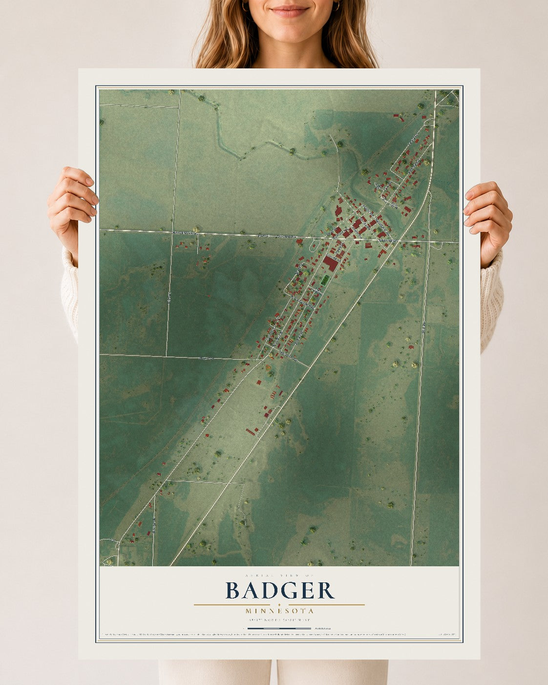Map of Badger, Minnesota, 24 x 36 inch unframed archival matte print