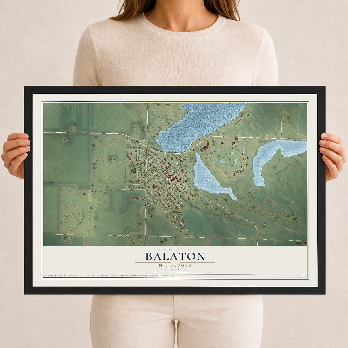 Map of Balaton, Minnesota, 12 x 18 inch print in a black wood frame