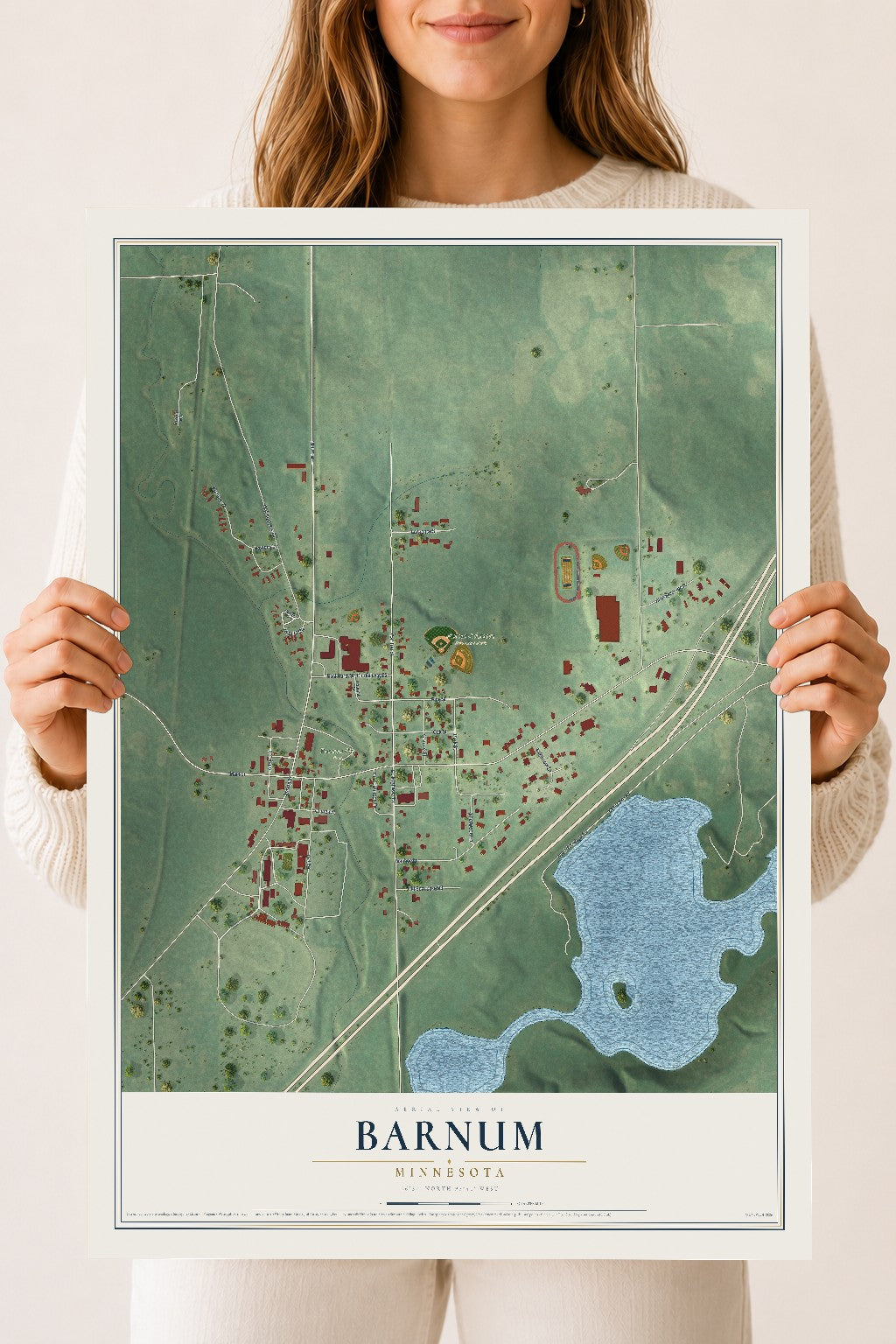 Map of Barnum, Minnesota, 18 x 24 inch unframed archival matte print