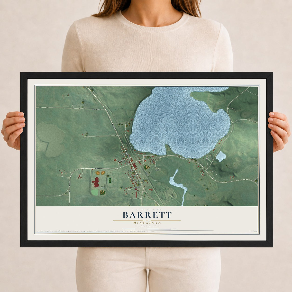 Map of Barrett, Minnesota, 12 x 18 inch print in a black wood frame