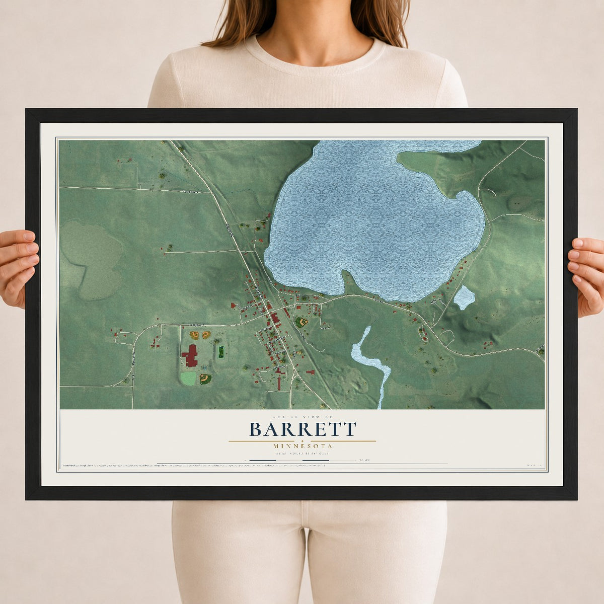 Map of Barrett, Minnesota, 18 x 24 inch print in a black wood frame