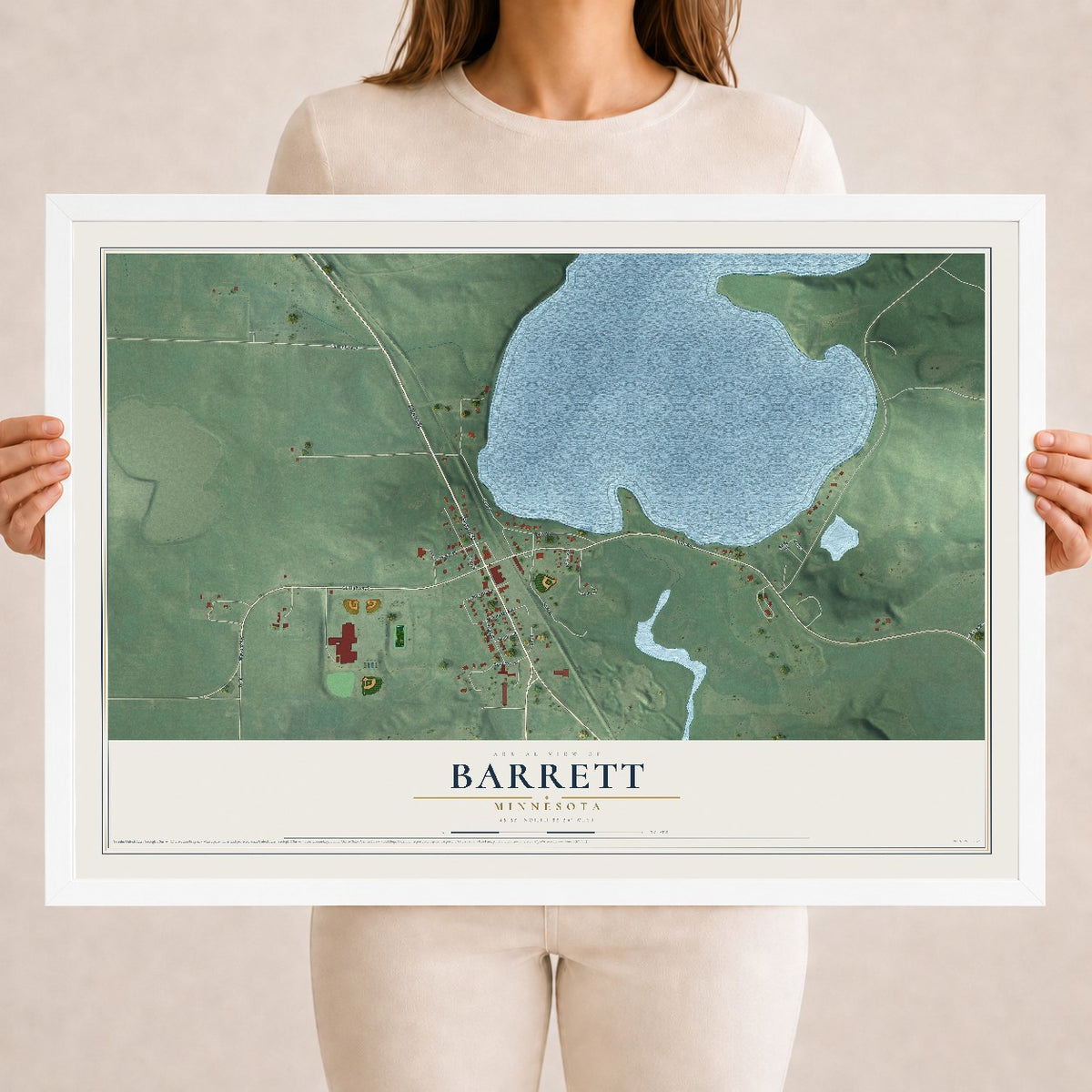 Map of Barrett, Minnesota, 18 x 24 inch print in a white wood frame