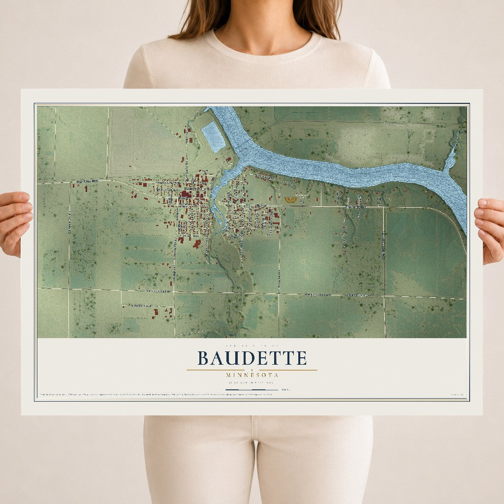 Map of Baudette, Minnesota, 18 x 24 inch unframed archival matte print
