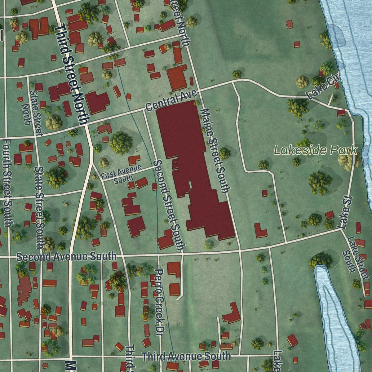 Second close-up of the map of Bayport, Minnesota print showing more streets and buildings