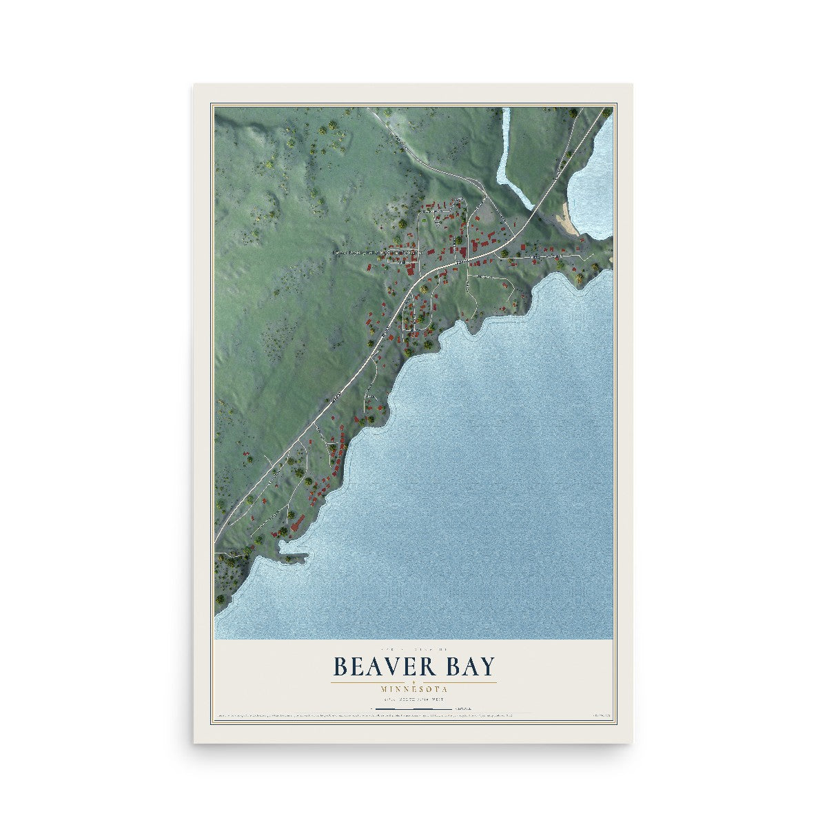 Map of Beaver Bay, Minnesota, 12 x 18 inch unframed archival matte print