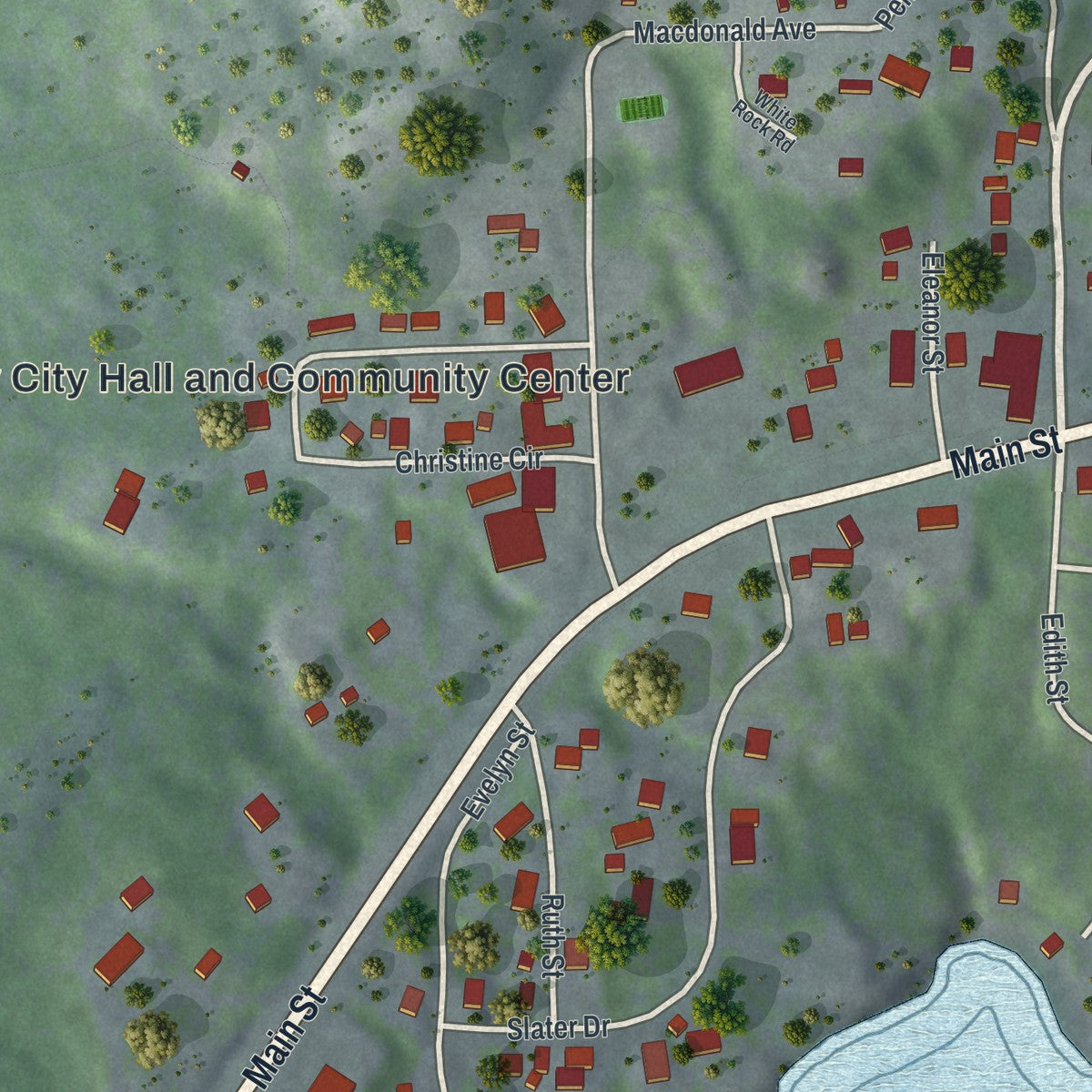 Close-up of the map of Beaver Bay, Minnesota print showing street and building detail