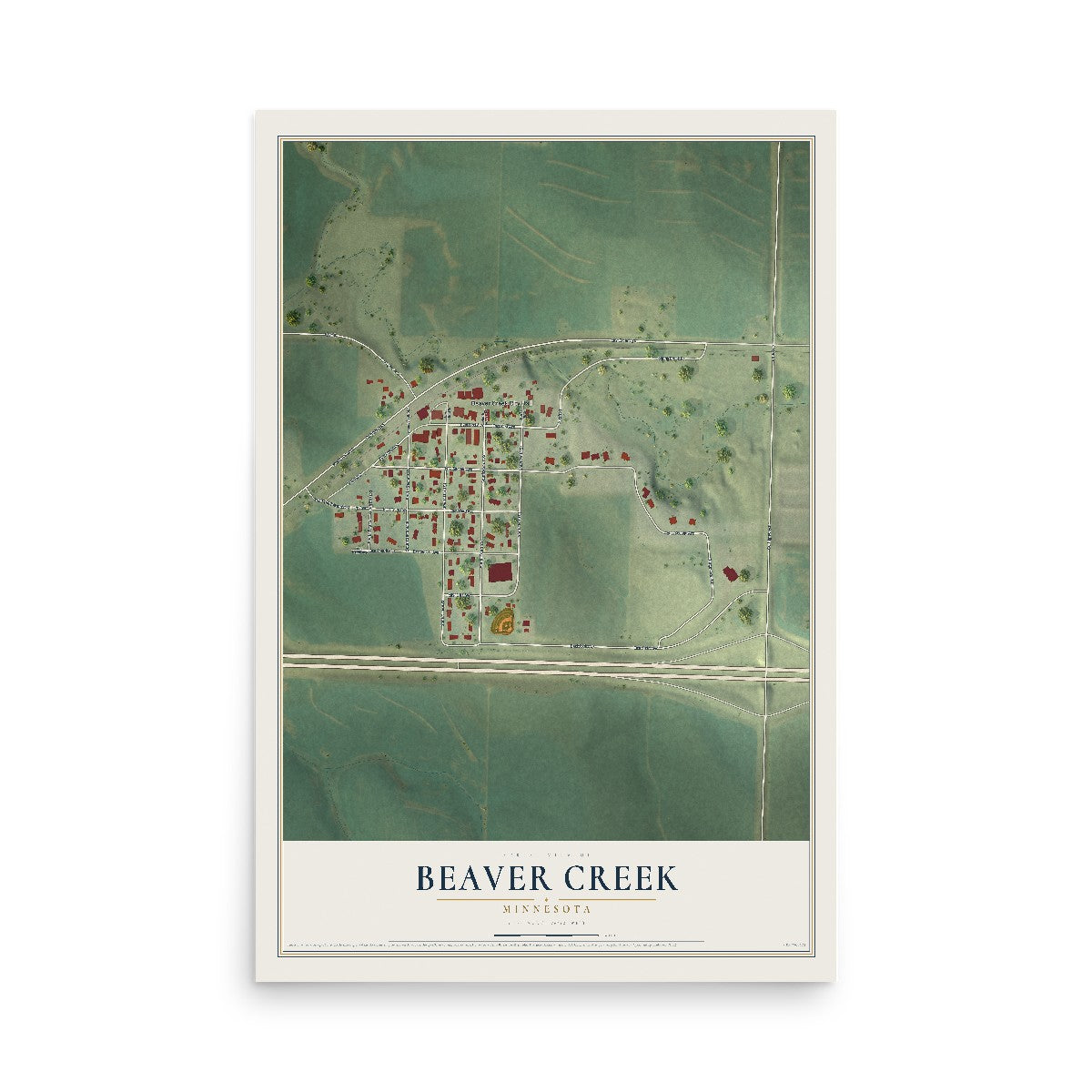 Map of Beaver Creek, Minnesota, 12 x 18 inch unframed archival matte print