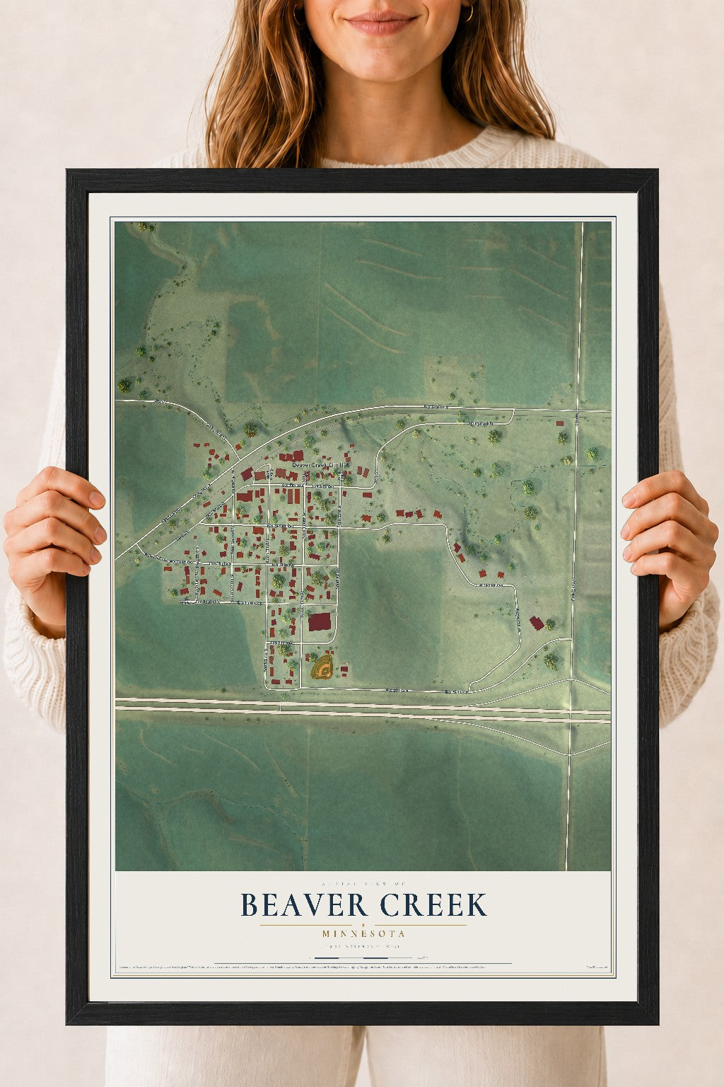 Map of Beaver Creek, Minnesota, 18 x 24 inch print in a black wood frame
