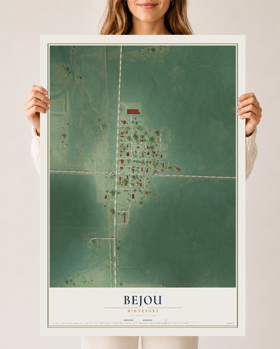 Map of Bejou, Minnesota, 24 x 36 inch unframed archival matte print