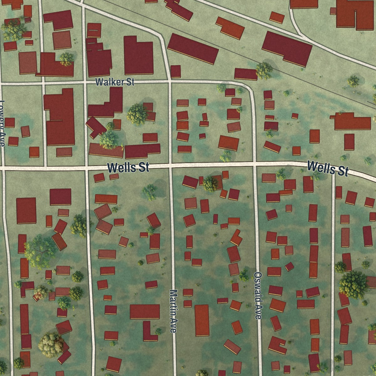 Close-up of the map of Belgrade, Minnesota print showing street and building detail
