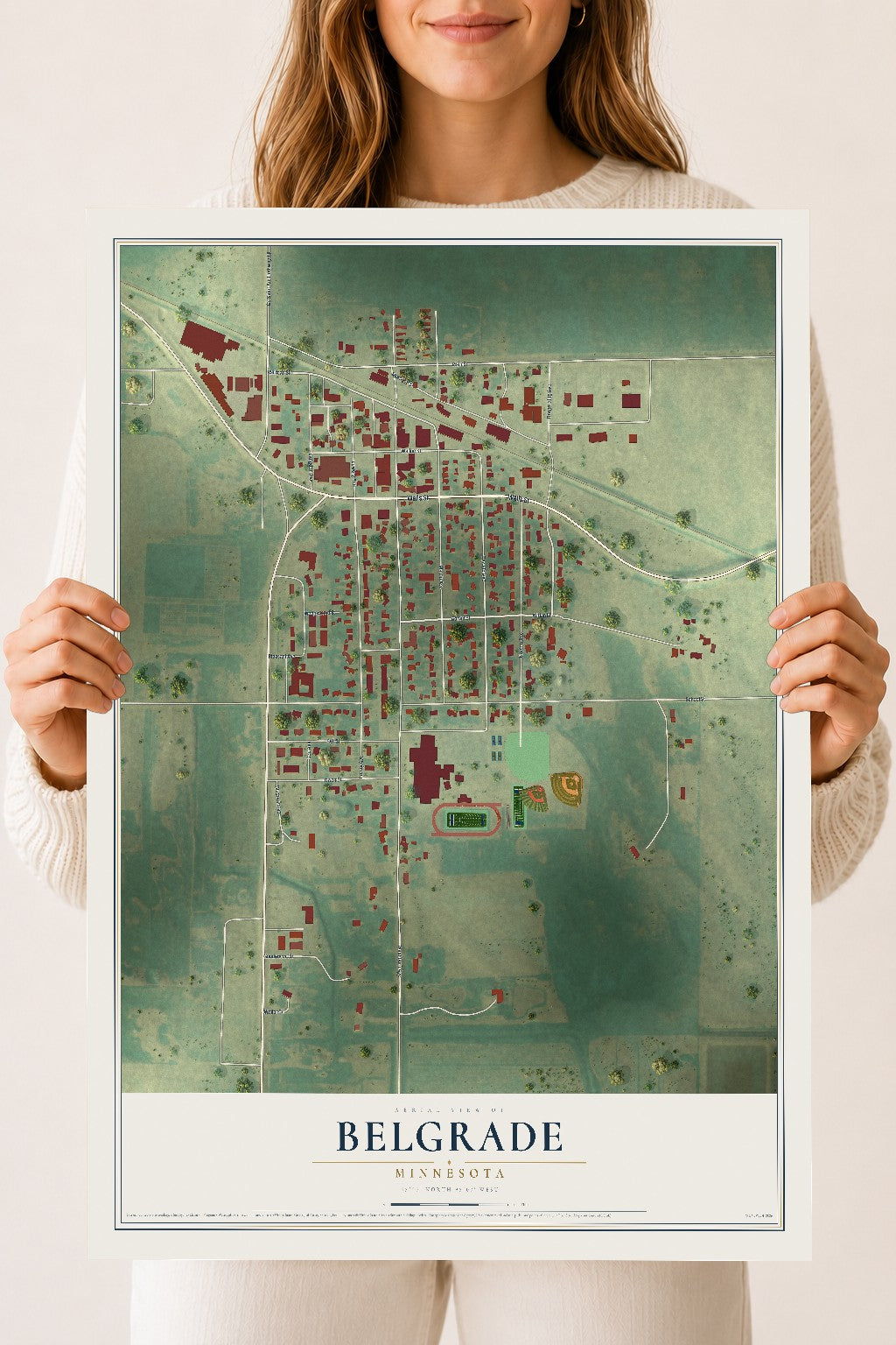 Map of Belgrade, Minnesota, 18 x 24 inch unframed archival matte print