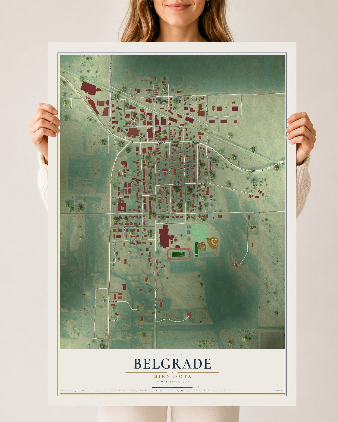 Map of Belgrade, Minnesota, 24 x 36 inch unframed archival matte print