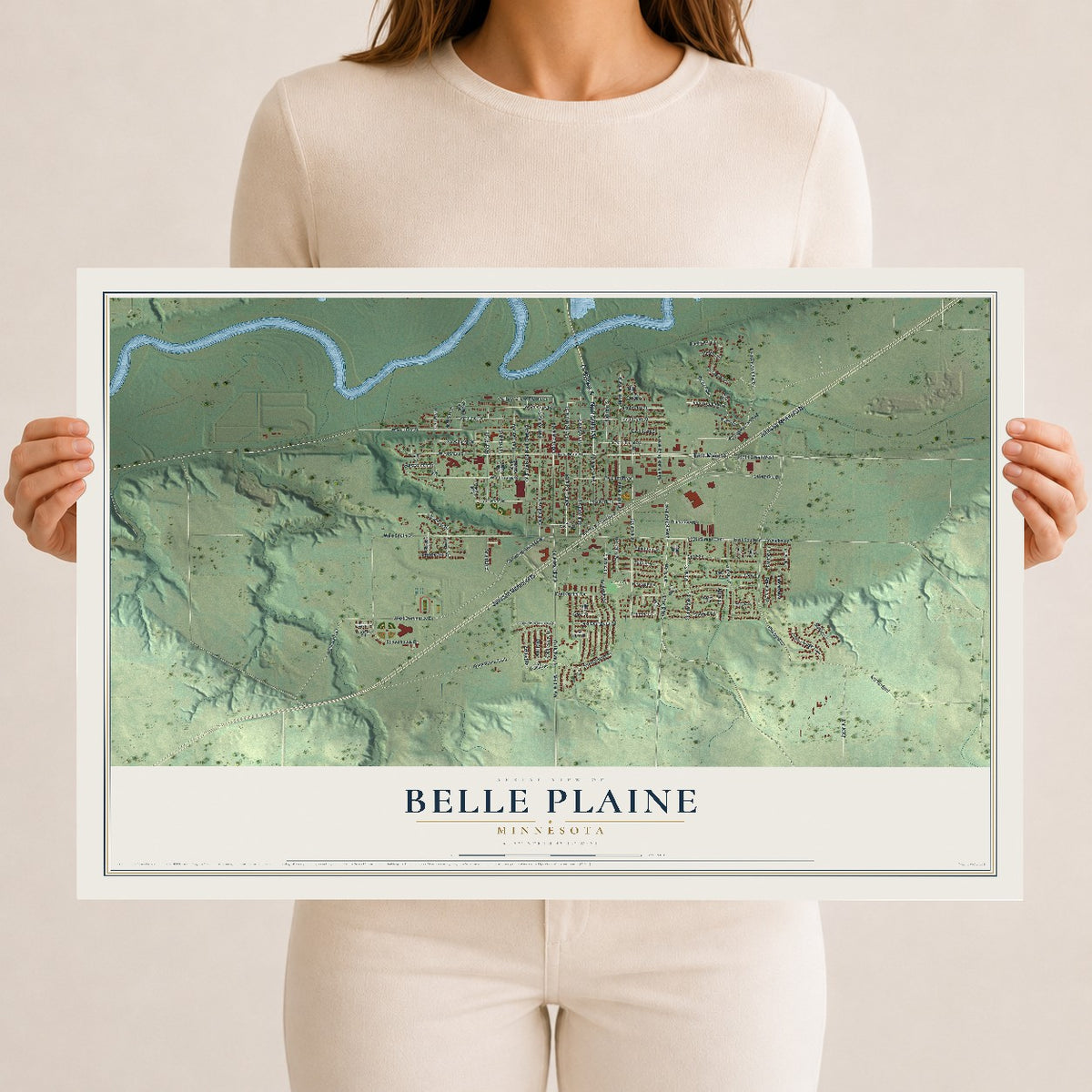 Map of Belle Plaine, Minnesota, 12 x 18 inch unframed archival matte print