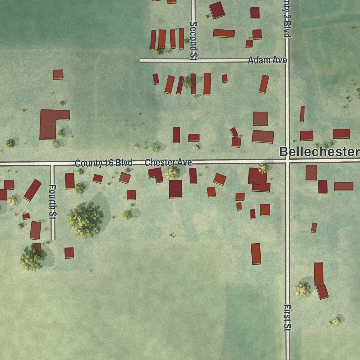 Second close-up of the map of Bellechester, Minnesota print showing more streets and buildings