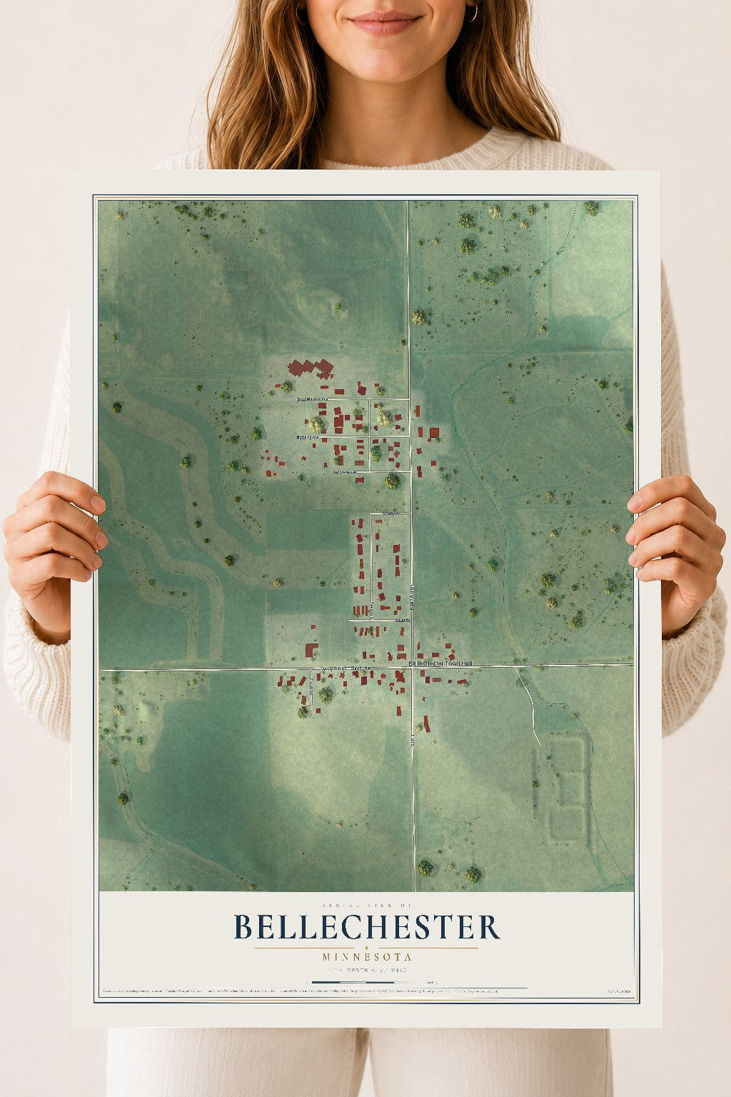 Map of Bellechester, Minnesota, 18 x 24 inch unframed archival matte print