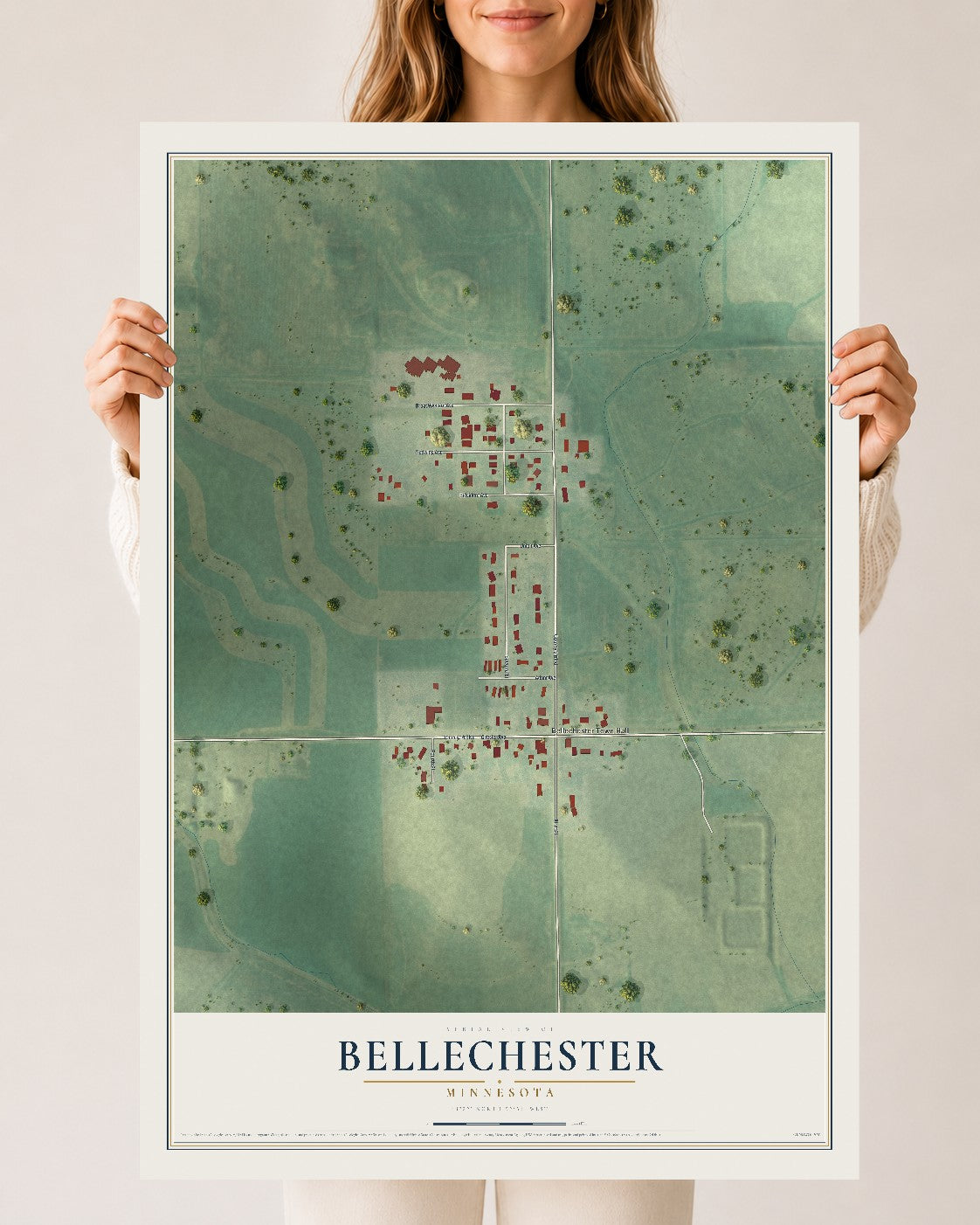 Map of Bellechester, Minnesota, 24 x 36 inch unframed archival matte print