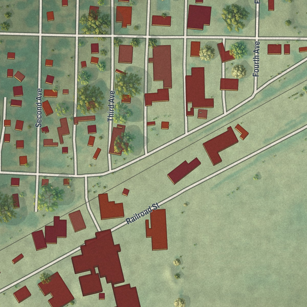 Close-up of the map of Bellingham, Minnesota print showing street and building detail