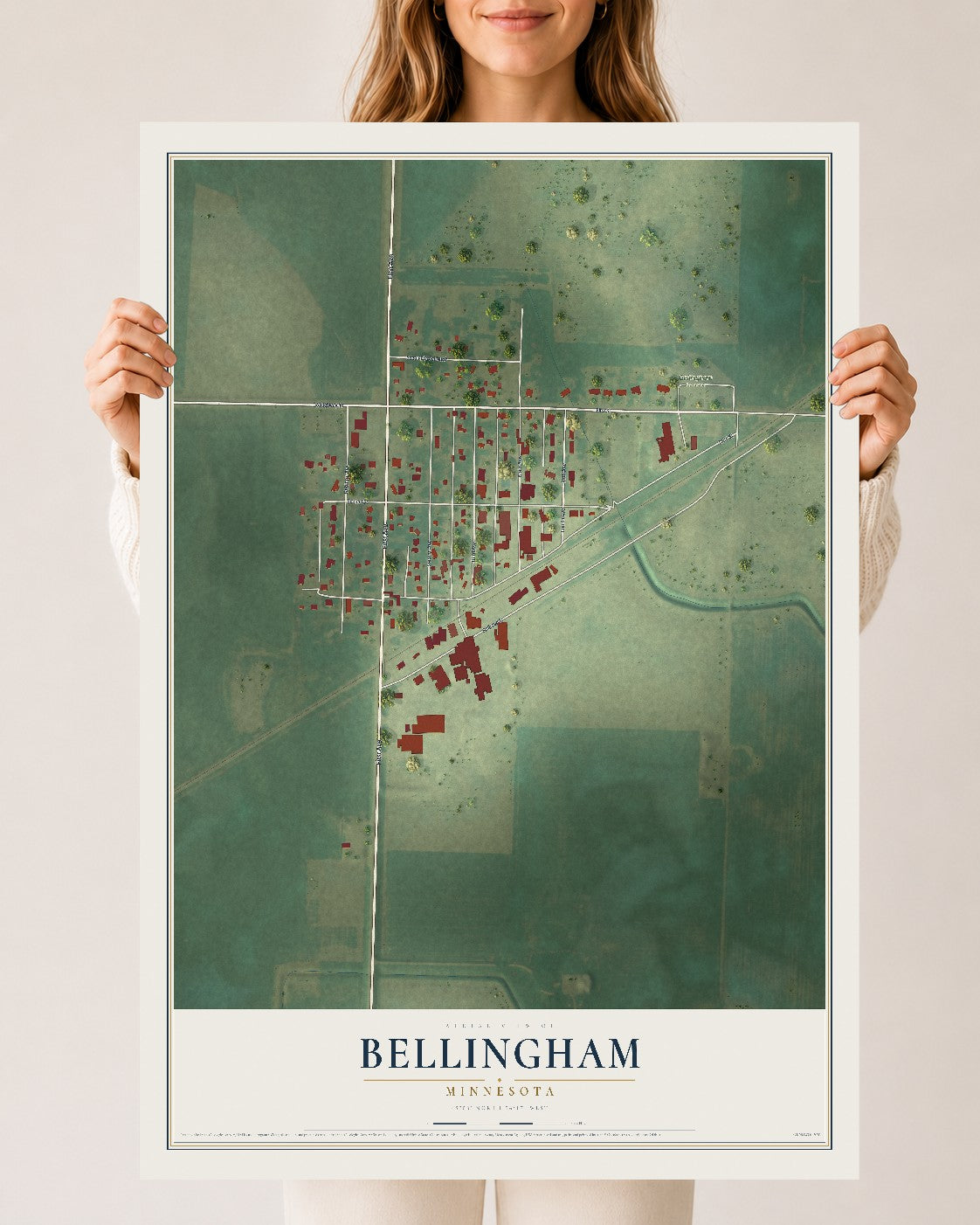 Map of Bellingham, Minnesota, 24 x 36 inch unframed archival matte print