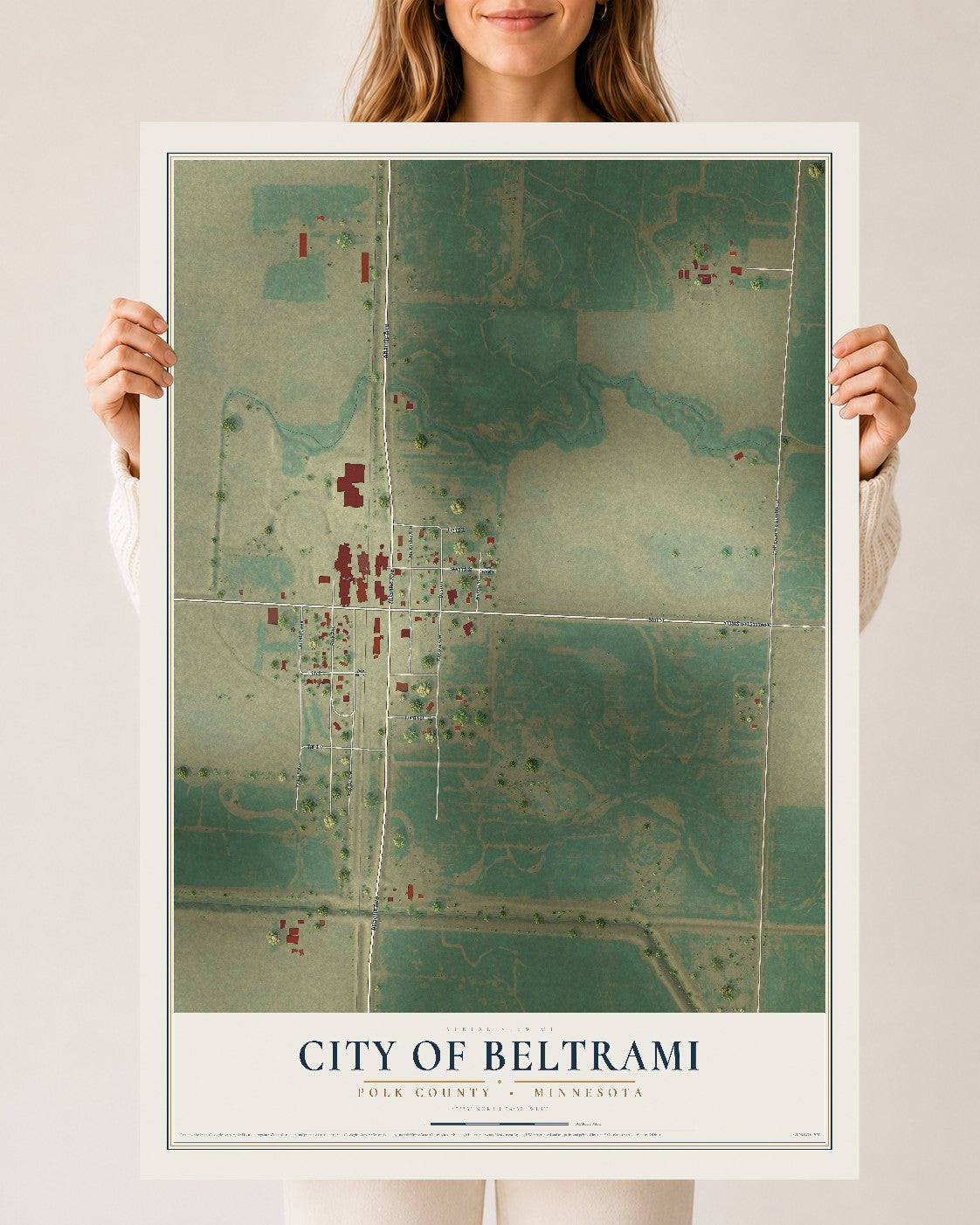 Map of Beltrami, Minnesota, 24 x 36 inch unframed archival matte print