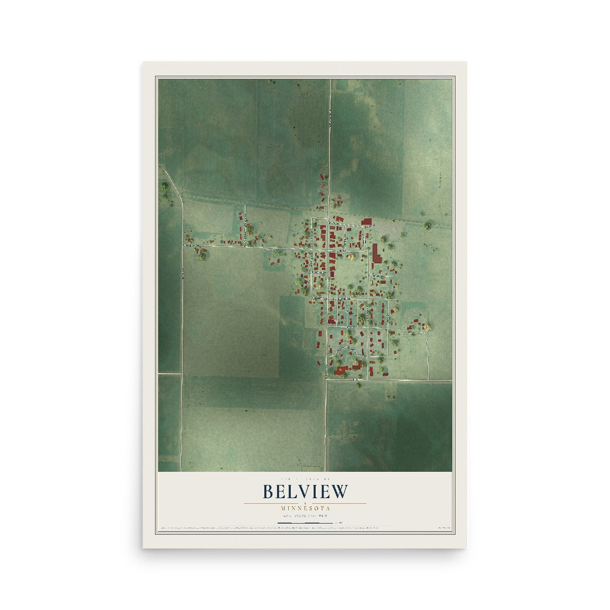 Map of Belview, Minnesota, 12 x 18 inch unframed archival matte print