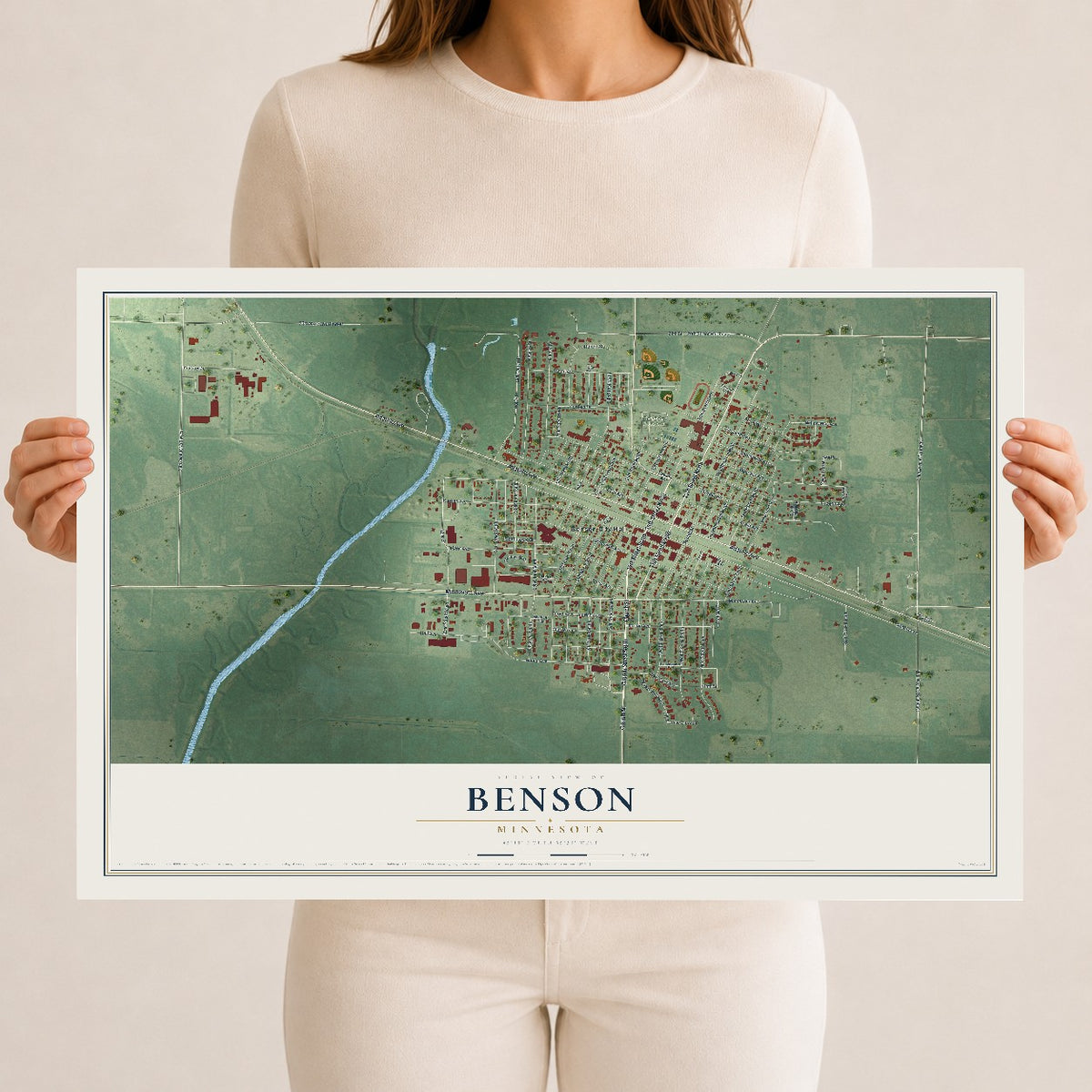 Map of Benson, Minnesota, 12 x 18 inch unframed archival matte print