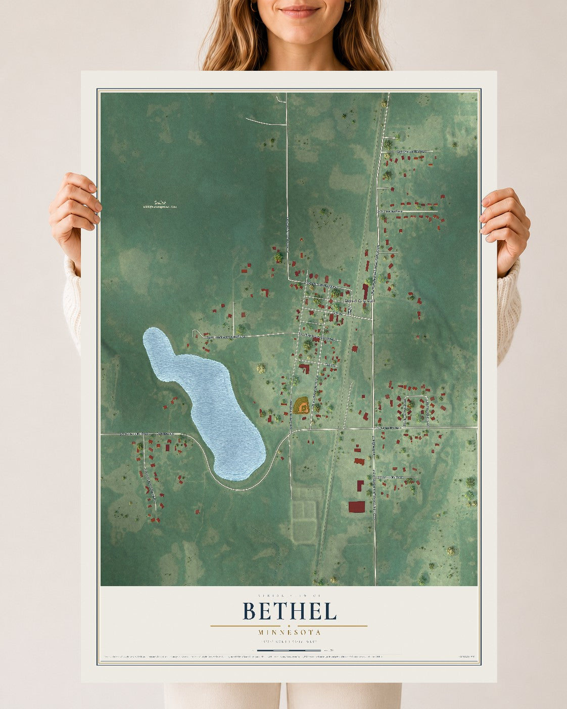 Map of Bethel, Minnesota, 24 x 36 inch unframed archival matte print