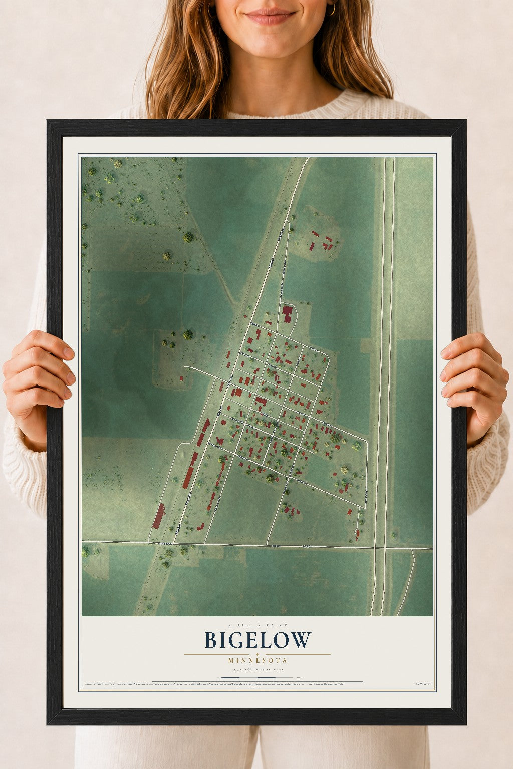 Map of Bigelow, Minnesota, 18 x 24 inch print in a black wood frame