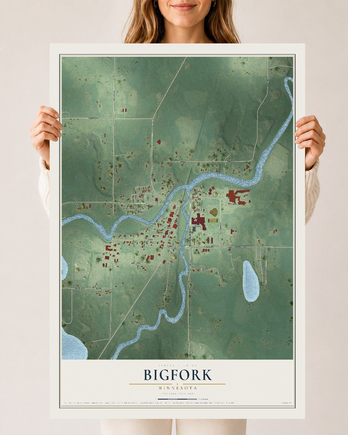 Map of Bigfork, Minnesota, 24 x 36 inch unframed archival matte print