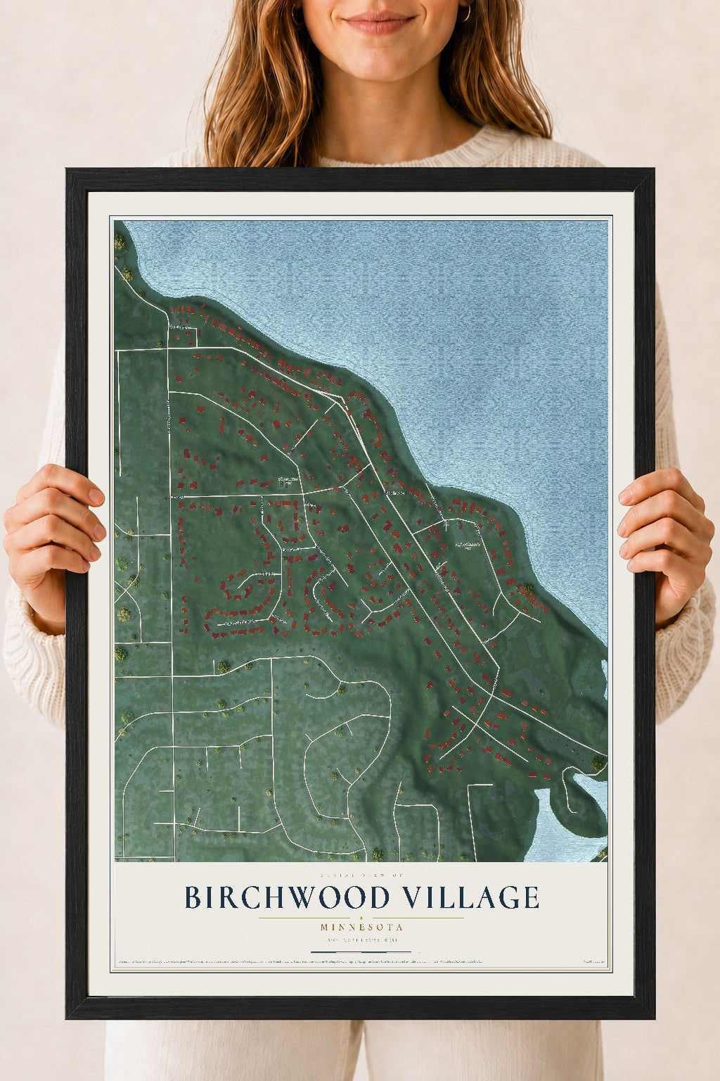 Map of Birchwood Village, Minnesota, 18 x 24 inch print in a black wood frame