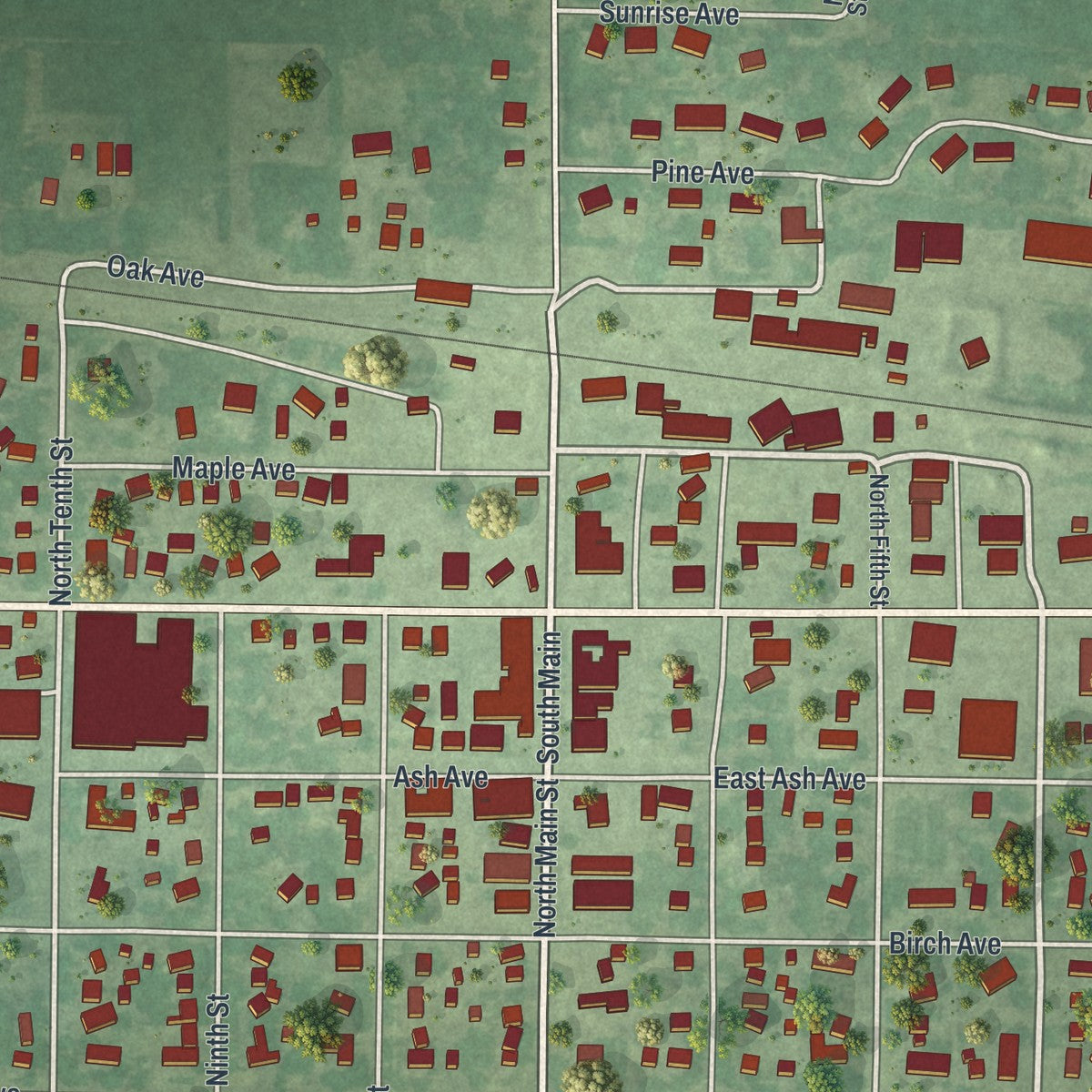 Close-up of the map of Bird Island, Minnesota print showing street and building detail