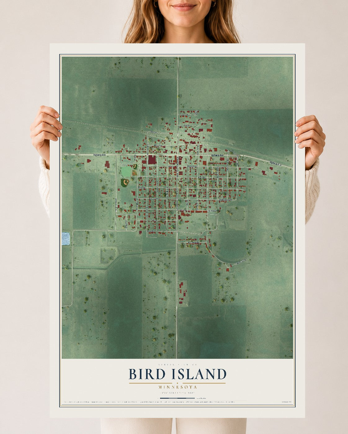 Map of Bird Island, Minnesota, 24 x 36 inch unframed archival matte print