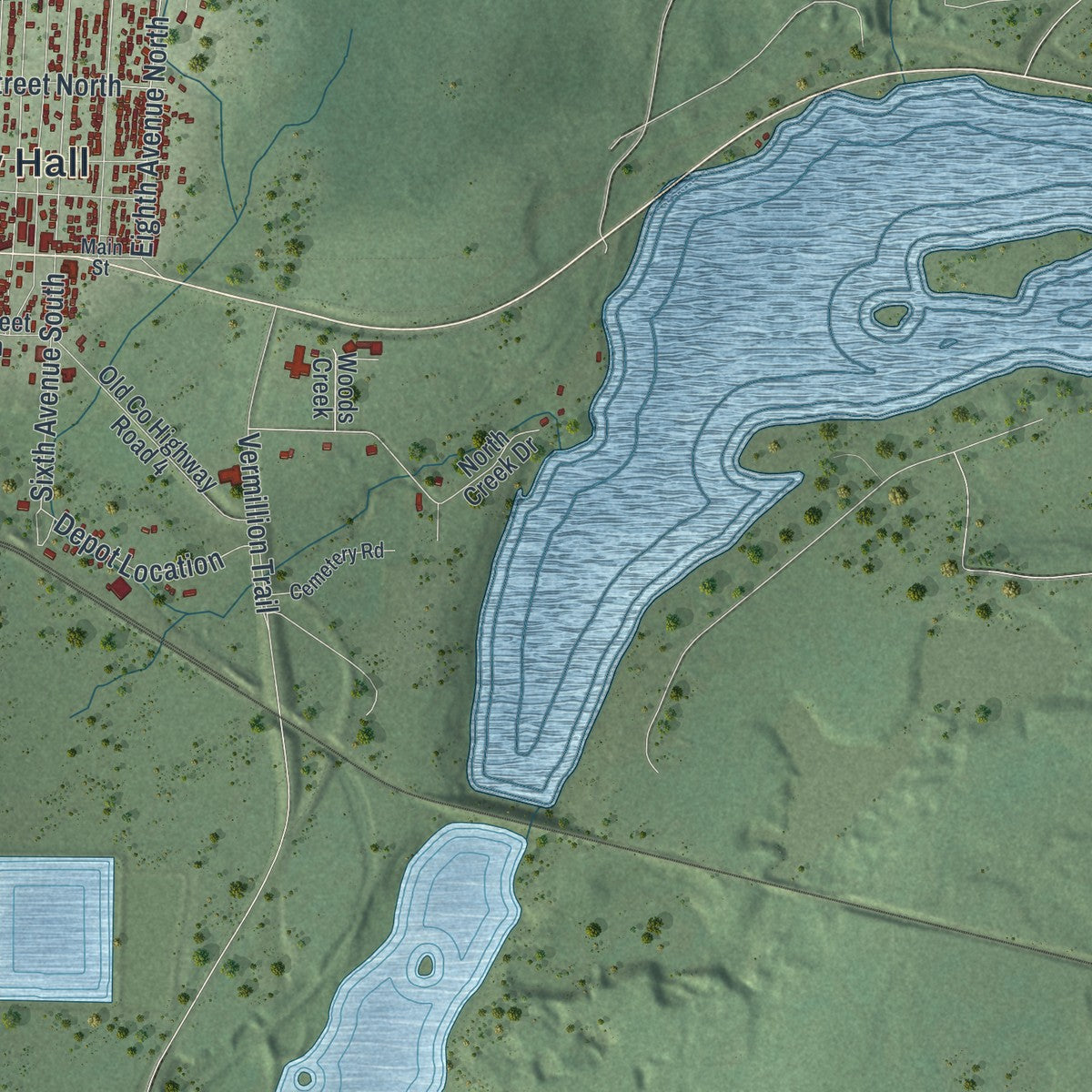 Close-up of the map of Biwabik, Minnesota print showing street and building detail