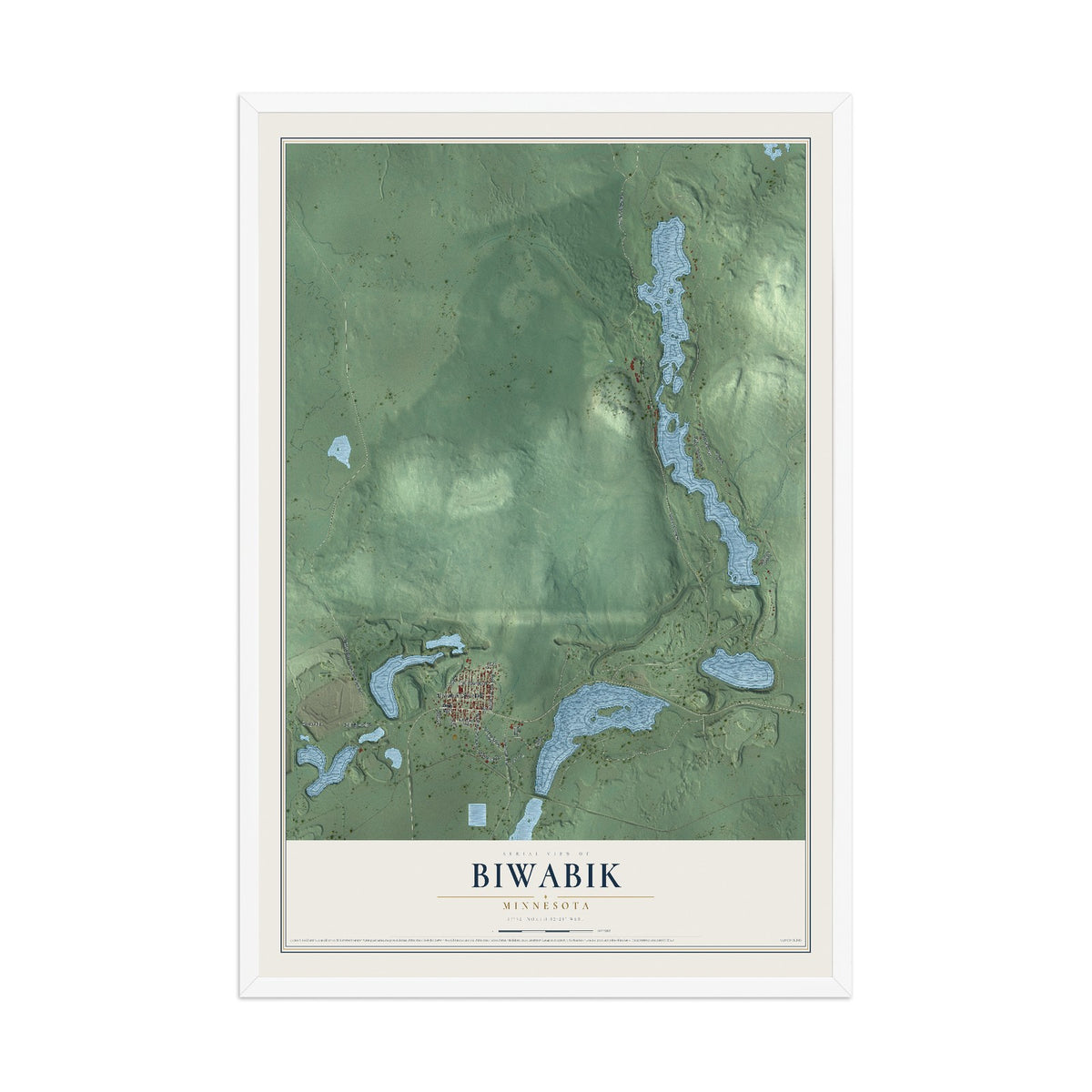 Map of Biwabik, Minnesota, 12 x 18 inch print in a white wood frame
