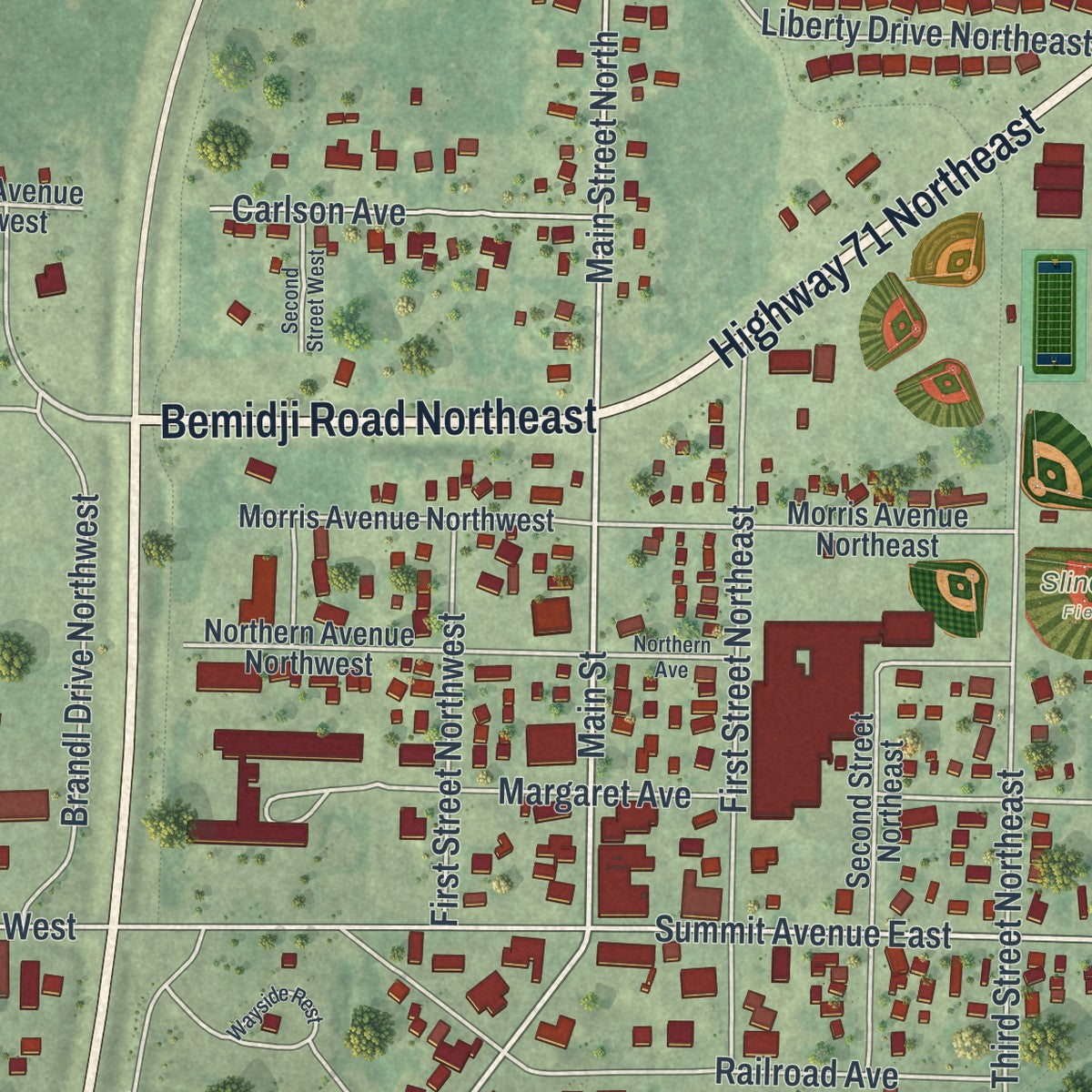 Close-up of the map of Blackduck, Minnesota print showing street and building detail