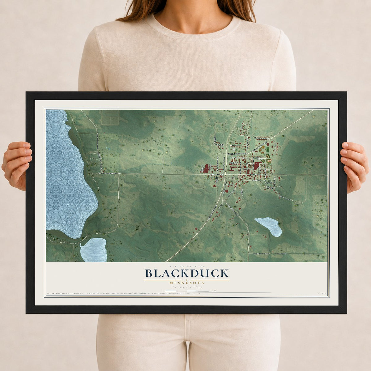 Map of Blackduck, Minnesota, 12 x 18 inch print in a black wood frame
