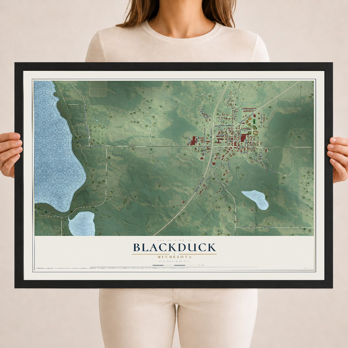 Map of Blackduck, Minnesota, 18 x 24 inch print in a black wood frame